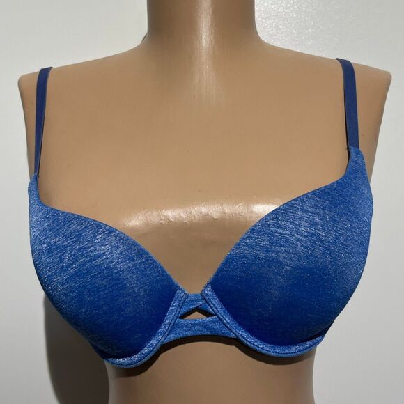 Victoria's Secret Blue Padded Perfect Coverage Underwired T-Shirt Bra Size 34B - Picture 1 of 9